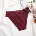 Culotte élégante en coton bordeaux à taille basse avec large ceinture en dentelle florale - S / Bas / Bordeaux