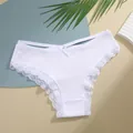 Elegant white ribbed cotton women's panties with delicate lace trim and cute center bow - S / White