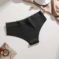 Culotte bikini sans couture taille basse pour femme avec dentelle élégante à la taille - S / Noir
