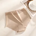 Plus size nylon ice silk breathable quick-drying women's seamless mid-waist briefs. - Nude