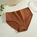 Dames onderbroek grote maat hoge taille katoen in terracotta bruin - Baksteengeel