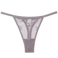 Women's sexy grey lace thong with butterfly embroidery and hollow mesh design - Khaki
