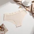 Comfortable beige seamless women's bikini briefs featuring elegant lace waistband trim - Apricot