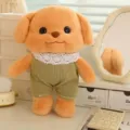 Cute butter poodle plush toy doll wearing green overalls with a lace collar detail - Green Romper Style / 20cm