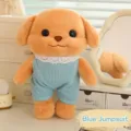 Adorable butter poodle plush toy wearing a light blue lace-trimmed romper outfit - Blue Romper Style / 20cm