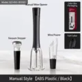 Manuelles Luftpumpen-Weinöffner-Set aus schwarzem ABS-Kunststoff mit Vakuumstopfen - Mattschwarzer Gebogener Öffner 4-Teiliges Set