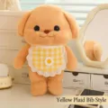 Cute butter poodle plush toy wearing a decorative yellow plaid lace bib for gift giving - Yellow Plaid Bib Style / 30cm