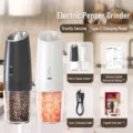Set di macina sale e pepe elettrico portatile automatico con cavo di ricarica Type-C - Set da 2 Pezzi / Ricaricabile con Batteria al Litio Tipo-C / Bianco e nero