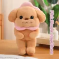 Cute butter poodle plush toy wearing a soft pink flower-shaped headgear for kids gift - Pink Flower Headgear Style / 30cm