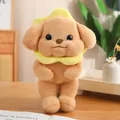 Adorable brown poodle plush toy with a yellow butter-style flower collar - Yellow Flower Hood Style / 30cm