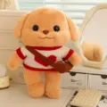 Adorable butter poodle plush toy wearing a white heart sweater and small brown bag - White Heart Sweater Style / 30cm