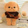 Adorable butter poodle plush toy wearing a coffee brown bear pattern sweater and bag - Coffee Base Bear Head Sweater / 30cm