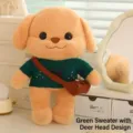 Adorable poodle plush toy wearing a green deer pattern sweater and a crossbody bag - Green Base Deer Head Sweater / 30cm