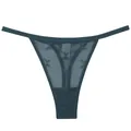 Elegant dark teal seamless lace thong underwear featuring hollow star pattern for women - Lake Blue