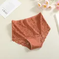 Culotte taille haute élégante en dentelle et coton terracotta avec motif floral - S / Bas / Jaune Brique