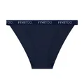 Dettaglio ravvicinato di slip da donna blu navy in maglia a nido d'ape con logo - Taglia S / Nero