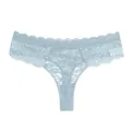 Women sexy lace thong light blue translucent mid-waist briefs comfortable underwear - S / Grey Blue