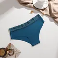 Seamless teal bikini panties with elegant lace waistband for comfortable everyday wear - Blue