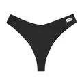 Detailopname van zwarte wafeltextuur string met FINETOO merklabel - S / Bottoms / Zwart