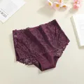 Dark purple high-waisted lace panties with cotton blend fabric for feminine comfort - S / Bottoms / Grape Purple