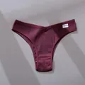 Dunkelrote gerippte Damen V-Taillen Slips, bequeme mittelhohe Unterwäsche mit feiner Textur. - M / Traubenlila