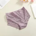 Lavender floral lace and cotton patchwork high-waisted women's breathable briefs - S / Bottoms / Khaki