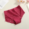 Elegant high waist burgundy lace and cotton patchwork panties for fashionable women - S / Bottoms / Wine Red