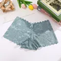 Close-up of elegant light green lace panties with bow detail on white backdrop - Grey Blue