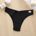 Black ribbed cotton V-waist women briefs, comfortable mid-waist solid color underwear item. - M / Black
