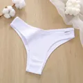 Women's ribbed cotton V-waist briefs, comfortable solid white underwear, soft everyday panties. - M / White