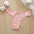 Women's pink ribbed cotton V-waist briefs, comfortable daily mid-waist solid color underwear. - M / Pink