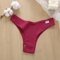 Women's ribbed cotton V-waist briefs comfortable solid color briefs intimate apparel - M / Wine Red