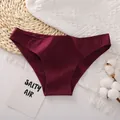 High-quality comfortable basic solid burgundy cotton V-waist breathable briefs for women - Wine Red