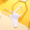 Close-up of a white ribbed thong featuring a sexy double waist strap seamless design. - S / Bottoms / White