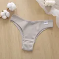 Graue Rippbaumwolle V-Taille Damen Slip, bequeme, elastische Unterwäsche für den Alltag. - M / Hellbeige