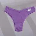 Damen lila gerippte V-Taille Baumwollslips bequeme Mid-Rise Unterwäsche sexy Slip - M / Dunkellila