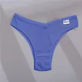Damen Rippstrick V-Taille Slip Blau Bequeme Mittlere Taille Baumwolle Unterwäsche - M / Seeblau