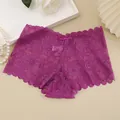 Mid-rise purple translucent lace panties with delicate leaf patterns for women - Grape Purple