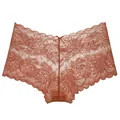 Elegant brick red sheer lace panties with floral leaf pattern design - Brick Yellow