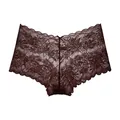Elegant dark brown semi-transparent lace panties with floral leaf pattern and scalloped edges - Mocha