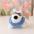 Simpatico portachiavi in peluche a forma di cane bianco con occhiali e salvagente. - Stile Nuoto Blu / 12cm