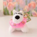 Simpatico portachiavi peluche cucciolo bianco con ciambella rosa - Stile Nuoto Rosa / 12cm