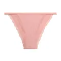 Detailed view of low waist pink ribbed cotton panties with delicate lace trim for women - S / Bottom (L031) / Pink