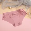 Seamless quick-dry pink bikini panties with a premium floral lace patchwork design - S / Bottoms / Shrimp Pink