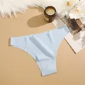 Femme culotte bikini taille basse en soie glacée sans coutures unie respirante - XS / Bleu clair