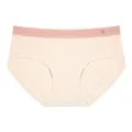 Bragas de algodón transpirable para mujer, tiro bajo, beige con cinturilla rosa y corazón - Albaricoque