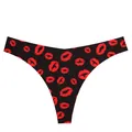 Culotte string sans coutures taille basse pour femmes, noir avec imprimé lèvres rouges sexy. - S / Imprimé Lèvres Rouges Noir