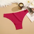 Culotte sans couture en soie de glace taille basse respirante slip bikini uni pour femme - XS / Rouge carmin