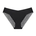 Vue détaillée d'une culotte noire sans couture pour femme avec une dentelle florale - S / Noir