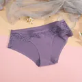 Elegant purple seamless bikini panties with lace waistband detail and quick-dry fabric - S / Bottoms / Purple